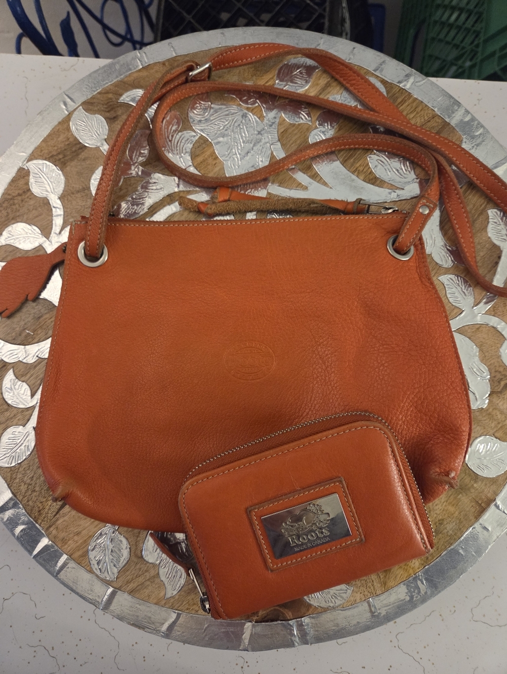 Roots Leather Crossbody Bag and Wallet - Orange
